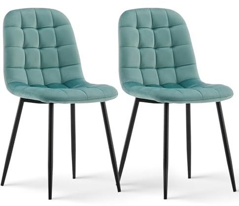CLIPOP Samt Esszimmerstühle 2er Set, Küchenstühle Polsterstuhl Wohnzimmerstuhl, Sitzfläche mit Rückenlehne und Metallbeine (Samt Grün, 2er Set)