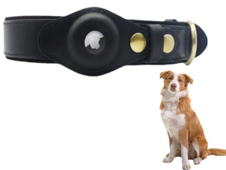 LiRui.R Airtag Hundehalsband Hundehalsband aus Leder mit weicher Polsterung Einstellbar um Verlust zu verhindern Für kleine, mittlere und große Hunde(Schwarz,L)