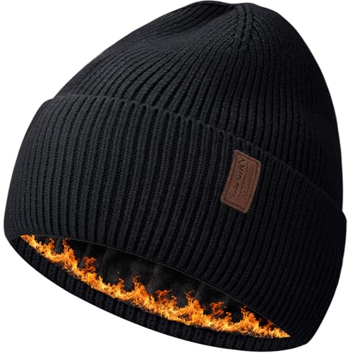 YANIKY Mütze Herren Winter Thermo Strickmützen für Damen Weiche Wollmütze mit Dickem Fleece-Futter Winddichte Wintermütze