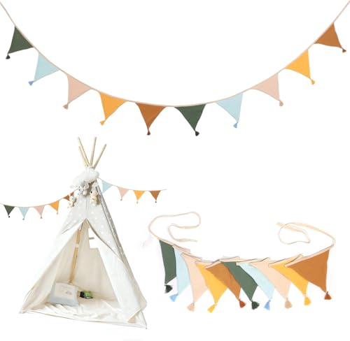 LUBOXIN Wimpelkette Kinderzimmer 1 Pcs 2.6m Girlande Kinderzimmer Deko | Baumwolle Stoff Wimpelkette Hausbett Deko für Mädchen Jungen, Baby Zimmer Deko, Wanddeko Geburtstagsdekorationen
