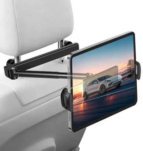 VINATO Soporte Tablet Coche para iPad, con Rotación 360°, Ajustable para Dispositivos de 4,7 a 13 Pulgadas, Sujetador para Reposacabezas, Negro