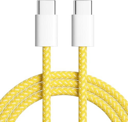 USB C to USB C Cable 60W PD Fast Charger for Compatible with Samsung Galaxy S25 S24 S23 Ultra,Nylon Type C to Type C Cable Fast Charging Lead Wire for iPhone Air 17 16 15 Pro Yellow (2)