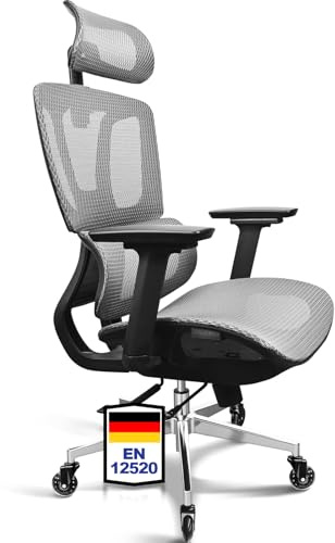 MELOKEA Silla de Oficina Ergonómica de Malla Transpirable, Silla Escritorio | Asiento Regulable en Profundidad, Reposabrazos 4D, Reposacabezas 3D, Ruedas de Goma, Reclinable 4 Niveles, Hogar y Oficina