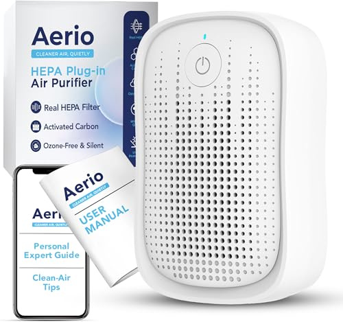 Aerio HEPA Air Purifier For Home | Plug In Air Filter Home & Activated Carbon | Compact Air Purifier For Bedroom, Small Room, Hallway, Bathroom & Pet Area | 2 Modes: Quiet Night & Boost | 1 Pack