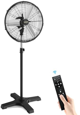 Ventilatore da esterno a piantana 50 cm con telecomando, ventilatore industriale oscillante impermeabile, motore DC senza spazzole (BLDC), 4 velocità, ideale per terrazza, garage, magazzino e officina