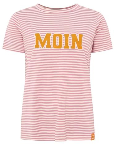 Zwillingsherz Damen T-Shirt Kurzarm Gestreift mit Aufnäher Sommer Shirt, Rundhals, bequem & modisch