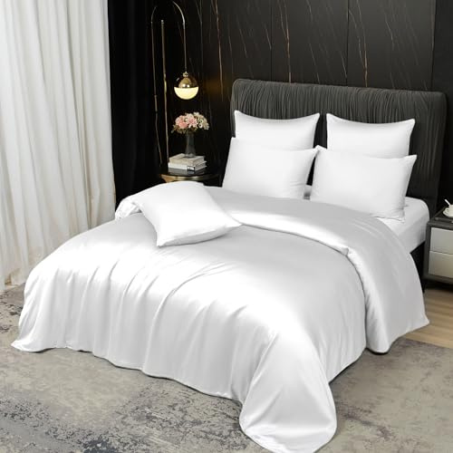 Boqingzhu Sommer Bettwäsche 200x200 cm 100% Bambus Lyocell Creme Weiß Atmungsaktiv & Kühlend Luxus Sommerbettwäsche Reißverschluss, Oeko-TEX Zertifiziert, Bettbezug mit 2 Kissenbezügen 80x80 cm