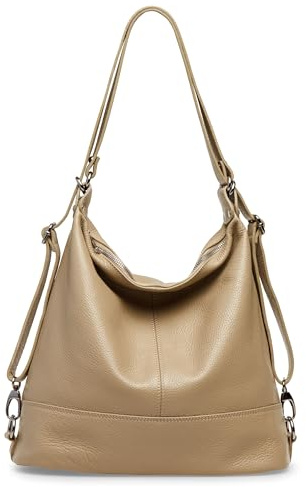 Caspar 2 in 1 Schultertasche Rucksack aus Leder Damen Tasche - PREMIUM LINE - Modell No.796 - Made in Italy, Farbe:sand, Größe:One Size