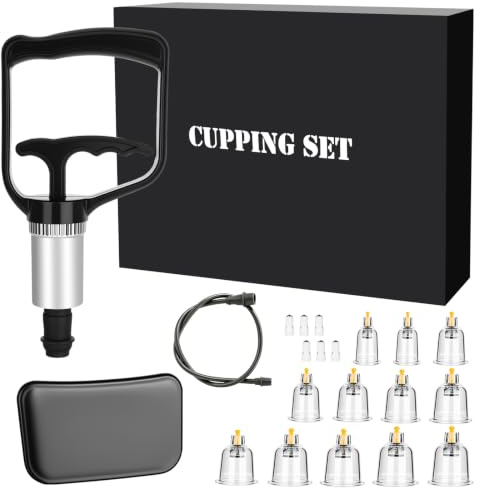 Junrvivy Set di 12 coppette in plastica, set di coppette con pompa a vuoto, coppetta per massaggio, coppette per schiena, collo, anticellulite, accessori per terapia
