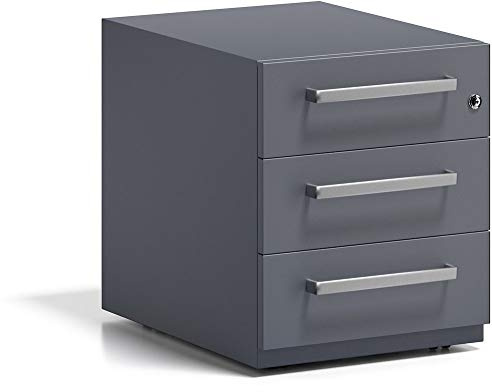 BISLEY Rollcontainer Note mit Griff, 3 Universalschubladen, Metall, 634 Anthrazitgrau, 56.5 x 42 x 49.5 cm