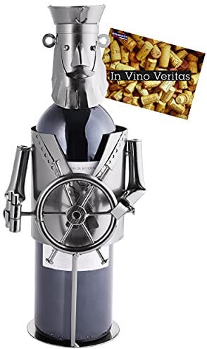 Brubaker Titolare Bottiglia di Vino Basamento Capitano Oggetto Decorativo Metallo con Biglietto d' Auguri per Vino Regalo
