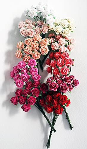 100 paper flowers 10mm mini roses artificial crafts rose small floral craft supply for wedding and tiny doll house scrapbook card scrapbooking supplies fake floewrs paper product for embellishments