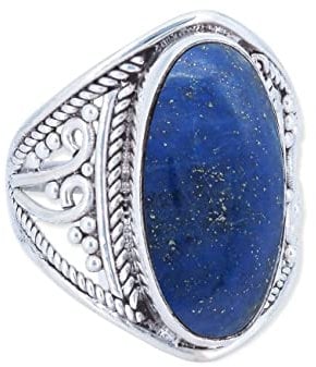 mantraroma Damen Ring 925 Silber Lapis Lazuli Edelstein blau ausgefallen verspielt
