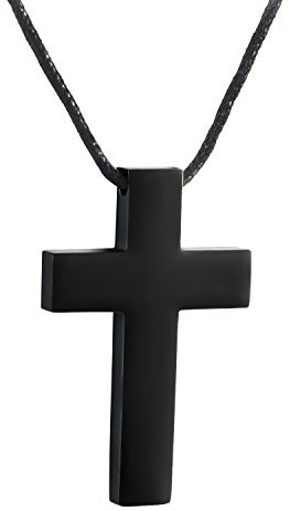 OIDEA Herren Edelstahl Anhänger mit Halskette, Biker Punk Rock klasssische Jesus Christus Kruzifix Kreuz Anhänger mit 62cm Baumwolle Seil Kette, schwarz