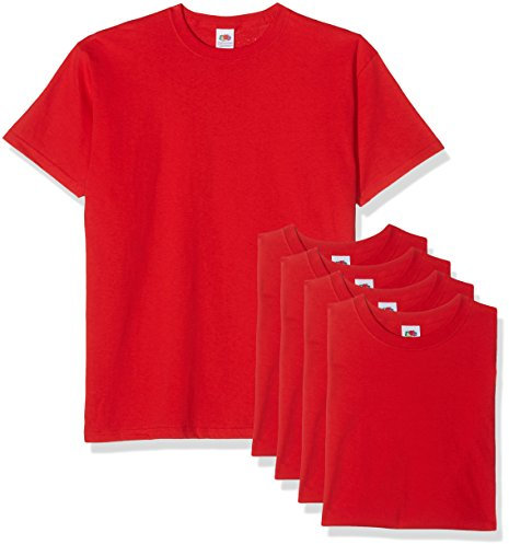 Fruit of the Loom Men's Super Premium Short Sleeve T-Shirt Pack of 5, Red, Large