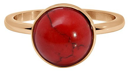 Quiges Acier Inoxydable Rond Artificiel Corail Rouge Pierre Or Rose Anneau Intérieur 2mm Hauteur pour Collection de Bague Empilage Taille 20mm (63)