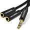 SUCESO Cable Divisor Splitter Jack Auriculares 3,5mm Macho a 2 Hembra Cable Nylon Trenzado Audio Estéreo Splitter para Samsung,Huawei,HTC,Sony,LG,Tablet,Auriculares,Altavoz,MP3,Laptop-35cm(Negro)