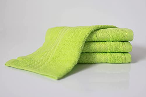 Bentley Priory Linens Supreme Face Flannels for Bathroom 500GSM Super Soft Cotton Pack of 4 Absorbent and Quick Dry Face Cloth Flannel Towels Set 30 x 30cm (NEON GREEN LIME)