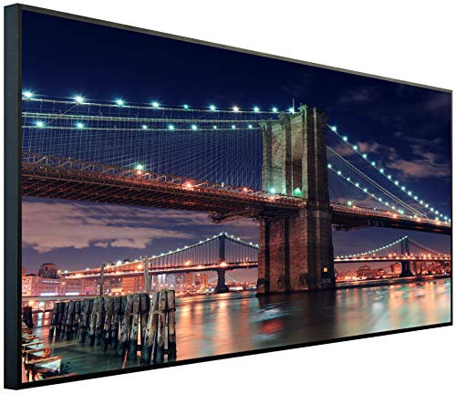 Ecowelle Infrarotheizung mit Bild | 750 Watt | 60x120 cm | Infrarot Heizung| | Made in Germany| d 17 Brooklyn Brücke Nachtszene
