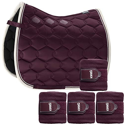 Eskadron Set Schabracke Glossy Wave mit doppel Kordel BlackBerry & Bandagen, Größe:Pony Dressur (PD)