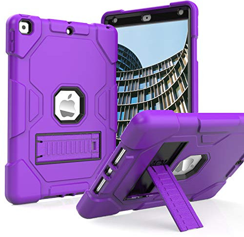 ZoneFoker iPad 9th/8th/7th Generation Case, 10.2 2021/2020/2019 Slim Heavy Duty Shockproof Rugged Hard PC+Silicone Hybrid High Impact Full Body Protective Cover (Purple)