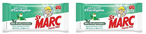 St Marc Lot de 2 sachets de 42 Lingettes Biodégradables Nettoyantes et Désinfectantes aux Huiles Essentielles d'Eucalyptus