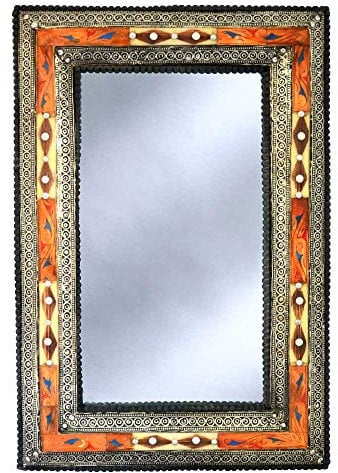 Orientalischer Spiegel Wandspiegel 80 x 50 cm perfekt für Ihr Flur oder Wohnzimmer | Aus Vollholz und mit Edel Metall Mayshort verziert | Orientalische Marokkanische Vintage Garderobenspiegel