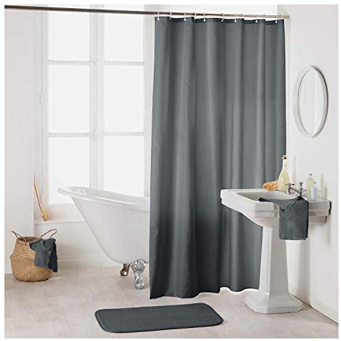 Sanixa Duschvorhang Textil 180x200 cm Uni anthrazit Grau wasserabweisend waschbar Badewannenvorhang Vorhang hochwertige Qualität mit Ringen Metallösen