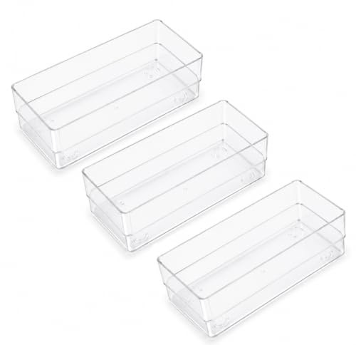 LotFancy Clear Plastic Drawer Organizer, 6'' x 3'' x 2'', Set of 3 Drawer Storage Containers Bins for Dresser Cosmetics Makeup, Stackable
