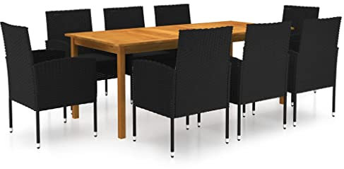 vidaXL Gartenmöbel Set 9-TLG. Sitzgruppe Sitzgarnitur Gartenset Gartengarnitur Tisch Stühle Esstisch Gartenstuhl Gartentisch Sessel Schwarz