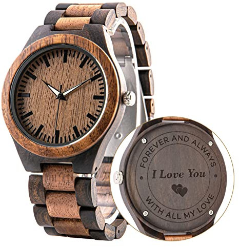 LMWOOD Herren Holzuhr mit Gravur Personalisierte Holz Walnuss Quarz Casual Armbanduhr