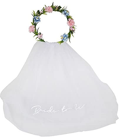 Boho Blumenkranz mit Schleier 'bride to be'