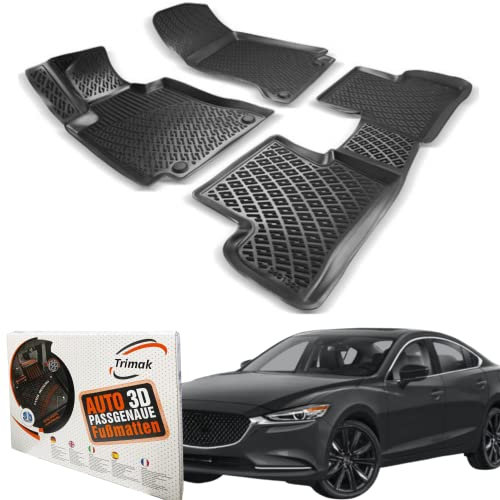 Trimak Passgenau 3D Fussmatten Auto Kompatibel mit Mazda 6 2012-2022 Auto Zubehör 1. Und 2. Reihe Gummimatten Autos TPE Allwetter Geruchlos rutschfest Vorne und Hinten Schwarz