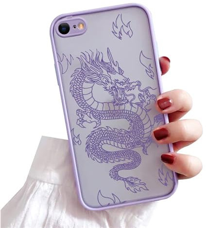 Ownest Compatible avec Coque iPhone SE 2022, Coque iPhone 8/7 / SE 2020, Étui Protection Animaux Aesthetic Dragon Cute pour Femme, Fille, Homme - Violet