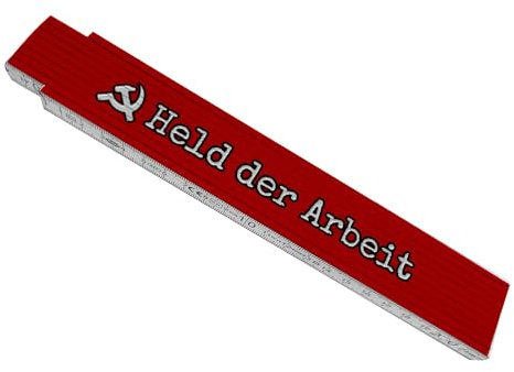 Held der Arbeit Meterstab aus Holz in Rot und Weiß Werkzeug Geschenk lustiger Zollstock Ehrentitel Held der Arbeit Gliedermaßstab mit Spruch bedruckt und qualitativ hochwertig