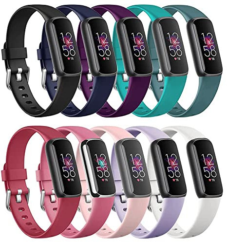 10 Stück Armbänder kompatibel mit Fitbit Luxe Band Sport Watch Armband für Männer Frauen Luxe Silikon Uhrenarmband Armband Armband Ersatz Zubehör mit Metallschnalle Frauen Slim Kleine Bänder
