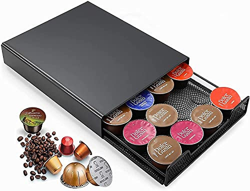 MaxMiuly Dolce Gusto Tiroir à capsules Oringinaline Support pour Capsules de café 20 capsules en métal avec pieds antidérapants Noir