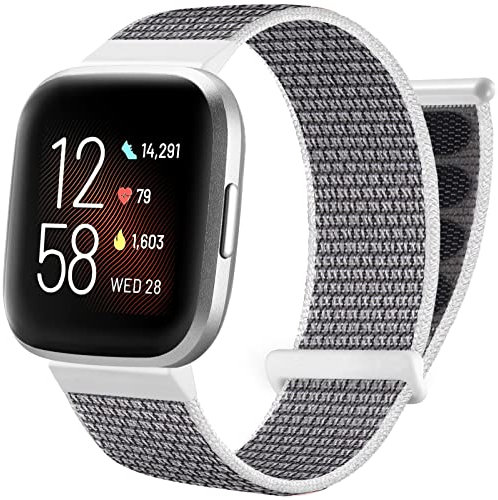 Ouwegaga Armband Kompatibel mit Fitbit Versa Armband/Fitbit Versa 2 Armband, Nylon Atmungsaktive Ersatzarmband aus Kompatibel mit Fitbit Versa/Versa 2/Versa Lite Armband für Damen Herren, Grau