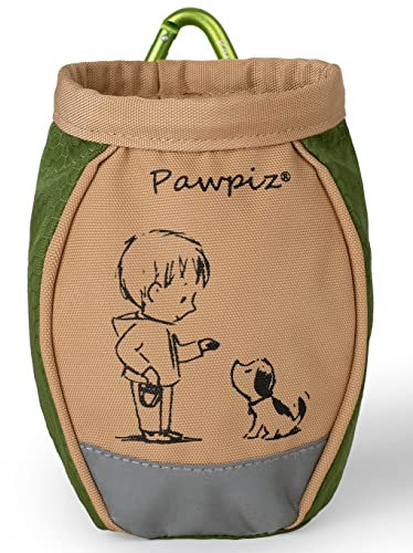 Pawpiz Dog Treat Pouch | Cute Clip-on Dog Treat Bag with Waist Clip, Carabiner & Side Pocket | Waterproof Lining & Water-Resistant Shell | UK Brand (Khaki & Olive Green)