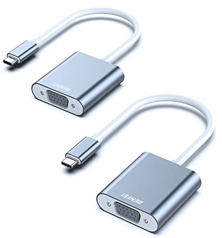 BENFEI USB C to VGA Adapter, 2 Pack Thunderbolt 3 to VGA Adapter Compatible for MacBook Pro 2019/2018/2017, MacBook Air/iPad Pro 2018, Samsung Galaxy S10/S9 [Aluminium Shell,Grey]