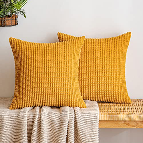 EMEMA Kordsamt Kissenbezug Herbst Granulat Dekorative Sofakissen Dekokissen Kissenbezüge Couchkissen Kissenhülle Weich Kissen Bezug Zierkissen für Sofa Couch Wohnzimmer 2er Set 45x45 cm Kurkuma