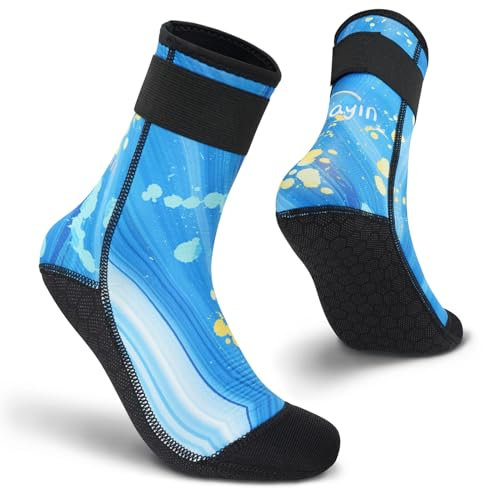 Yikayin Neoprensocken, 3mm Wattsocken Tauchsocken für Männer Damen Herren Frauen, Schwimmsocken Beachsocken für Schnorcheln Kajakfahren Jetskifahren SUP - Hellblau S