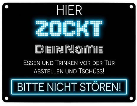 speecheese Hier zockt Metallschild - personalisiert mit deinem Gamertag Zockername - für Gamer die Computerspiele und Konsolen zocken lieben Deko für Gamingroom Nicht stören Ruhe Streamingzimmer