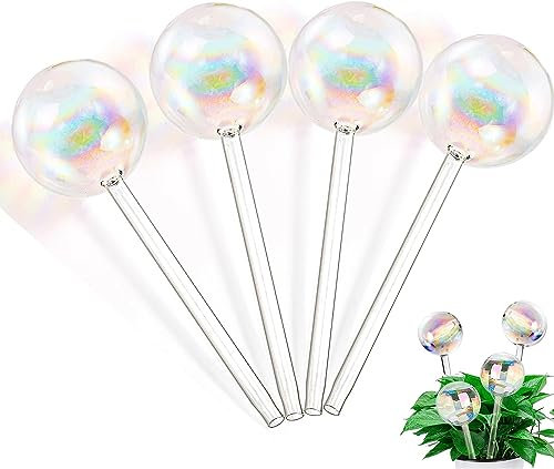 Yopay 4 Pack Plant Watering Bulbs, Hand Blown Glass Self Watering Spikes Globes, Rainbow Gradient Color Indoor House Plant Automatic Water Bulb, Medium Size 8.7 L x 2.8 D