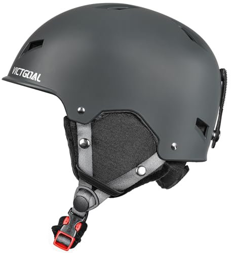 Victgoal Skihelm Herren Damen mit Warme Flusen-Ohrpolster, Gute Belüftung Sicherheits Snowboardhelm für Erwachsene zum Skifahren Wintersportarten Einstellbare M/L Skihelme (Grau, M: 55-58cm)