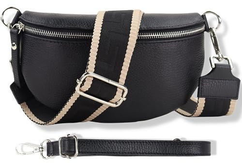 Blade Bauchtasche Damen Echtleder, stylische Gürteltasche Damen mit 2 gemusterten und Leder abnehmbaren & verstellbaren Breiten Gürteln, Crossbody Bag Damen, Hochwertige Brusttasche für Frauen