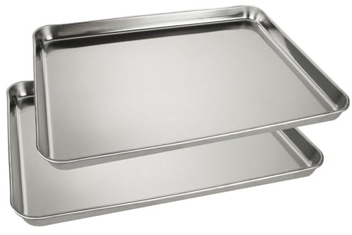 Oungy 2 Pack Baking Tray, Stainless Steel Baking Tray Sheet, 40 x 30 x 2.5cm Baking Pan Large Baking Sheet,Non Toxic & Rust Free, Mirror Finish - Dishwasher Safe