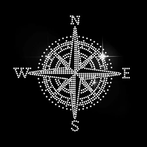 MAYJOYDIY Compass Rhinestone Iron on Hotfix Transfer Bling DIY Rhinestone Heat Transfer Patch 20×20cm Hot Fix Compass Decals Clothing Repair Applique for Clothes, Bags, Pants