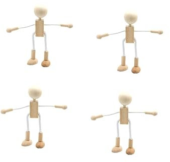4 Stück Unfertige Holzroboter Diy-steckpuppe Formbar Malen Basteln Schreibtisch-ornament Lernspielzeug Für Kinder