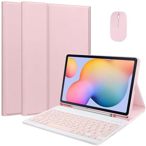 EHLCYS Funda con Teclado para Samsung Galaxy Tab A7 10,4 Pulgadas 2020 (SM-T500 T505 T507), Teclado Bluetooth Inalámbrico Magnético Desmontable con Ratón, Funda Delgada con Soporte,Rosado